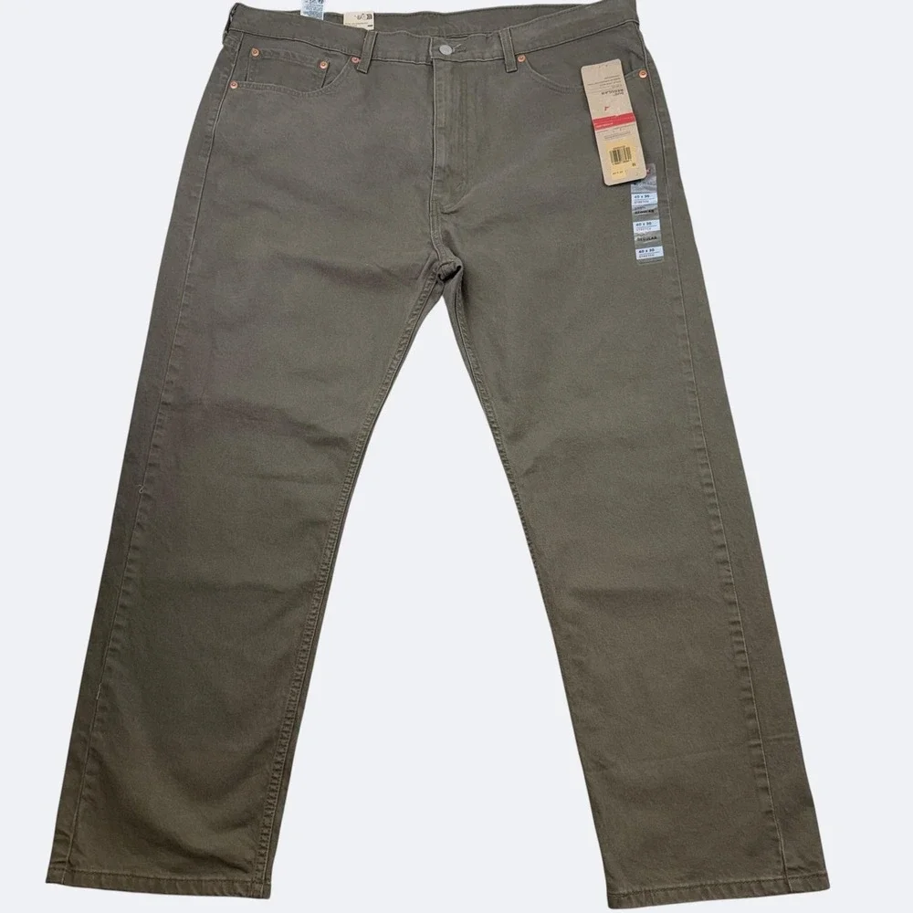 Levis 505 Jeans Mens 40x30 Olive Green Regular Straight Fit Stretch Denim Pants